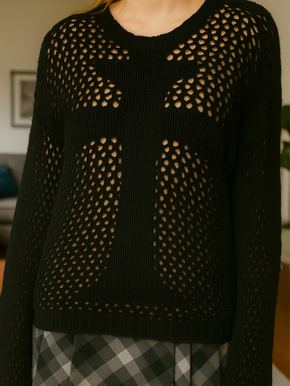 Lumachic Mixed-Mesh Cross Sweater