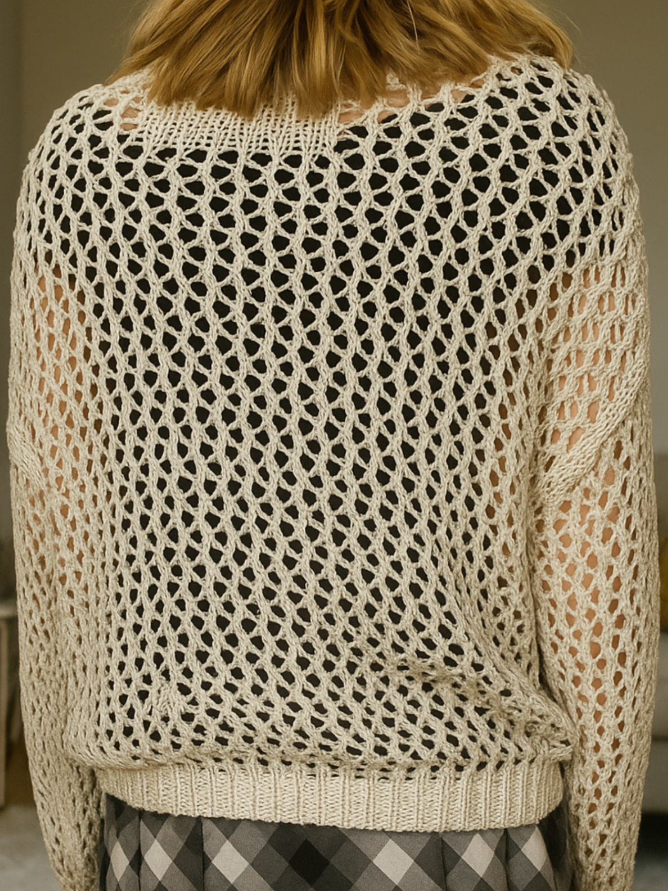 Lumachic Mixed-Mesh Cross Sweater