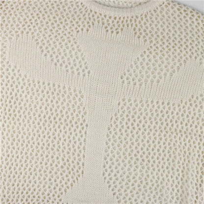 Lumachic Mixed-Mesh Cross Sweater