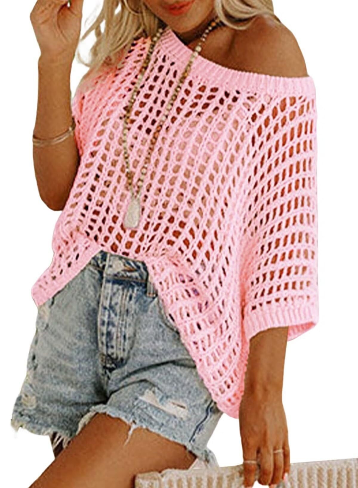 Lumachic - Casual Crochet Hollow Out Knit Top