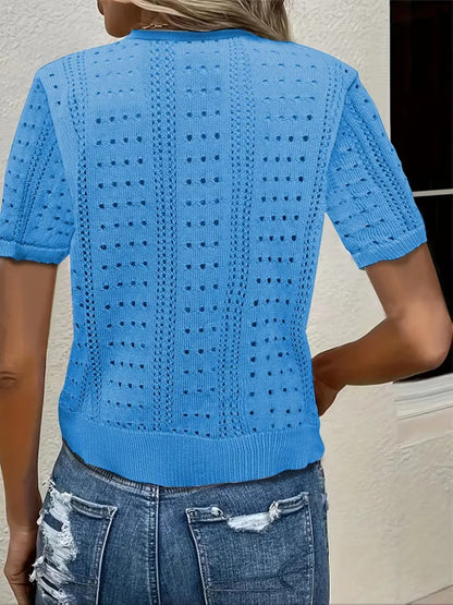 Elegant Short-Sleeve V-Neck Cardigan