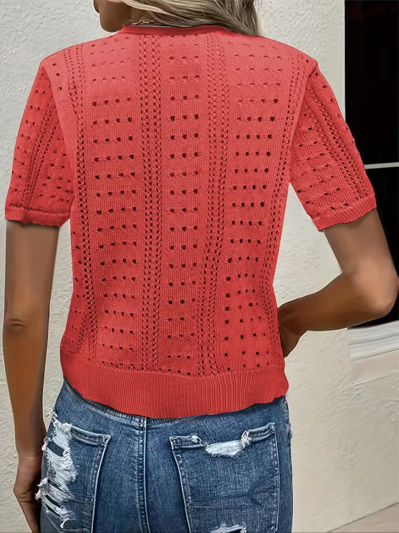 Elegant Short-Sleeve V-Neck Cardigan
