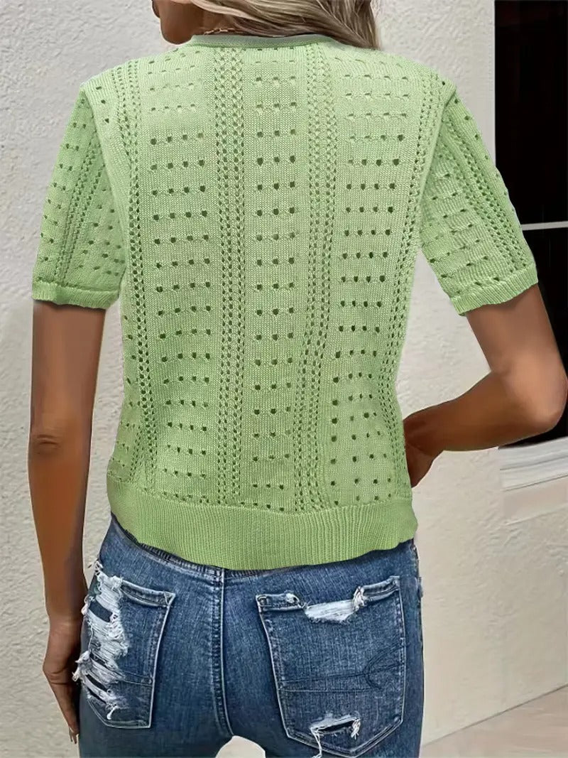 Elegant Short-Sleeve V-Neck Cardigan