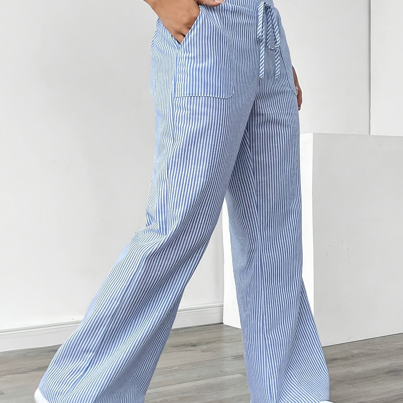 Stripe Wide Leg Pants Mid Rise ( BUY 2 GET 1 FREE)