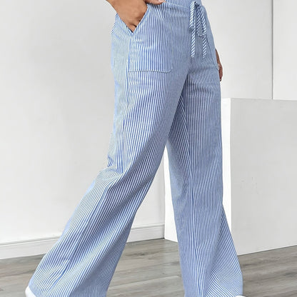 Stripe Wide Leg Pants Mid Rise ( BUY 2 GET 1 FREE)