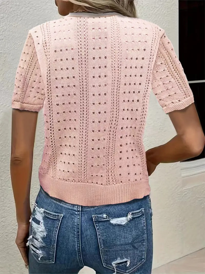 Elegant Short-Sleeve V-Neck Cardigan