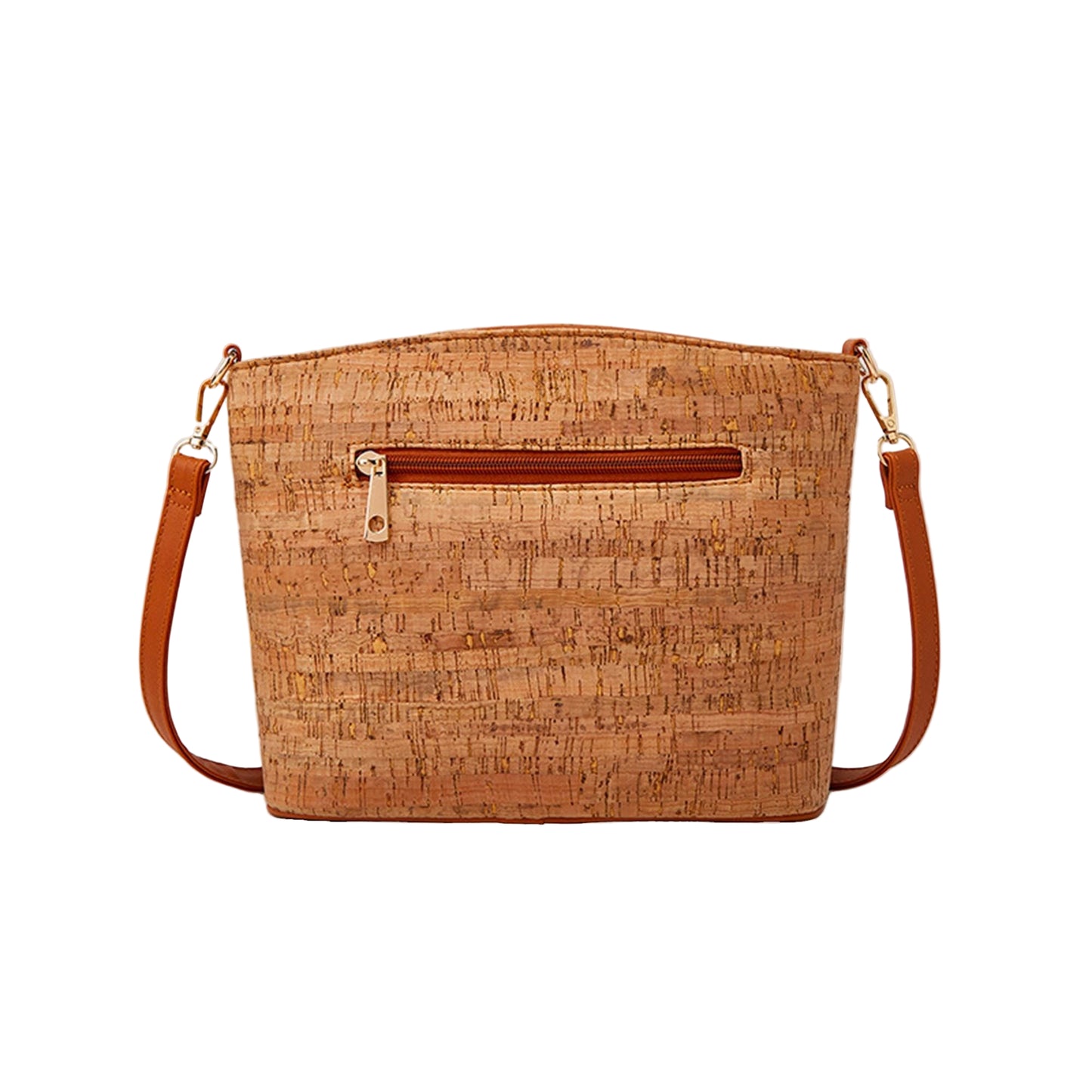Cork handbag with brown straps on a beige background, featuring Studio Nyssalie logo.
