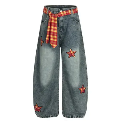 Satrs patch | Embroidered wide leg jeans